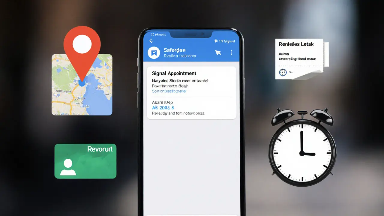 Secure digital appointment confirmation with payment receipt and location pin, symbolizing trust and safety.